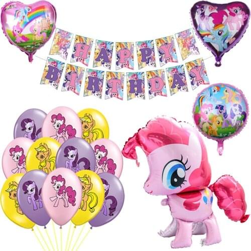Little Pony Foil Balloons Pink Horse Helium Latex Ballons Banner Happy Birthday Cartoon Party Baby Shower Decoration Girls Gift