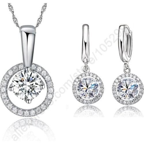 Top Quality Special AAA++ CZ Crystal Cubic Zircoina 925 Sterling Silver Pendant Necklace+Earring Wedding Jewelry Sets