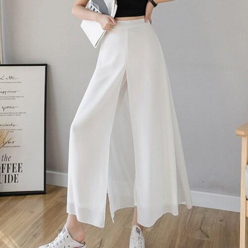 Korean High Waist 2021 Summer Women Chiffon Pants Culottes Wide Leg Pants Casual Loose Culottes Pants For Women Trousers