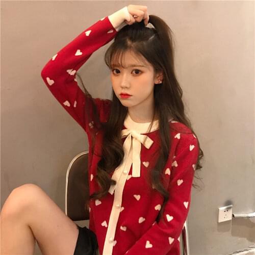 Woman Sweaters Pullover Womens Autumn Winter Red Sweater Bow Tie Air Knitted Pullover Long-Sleeved Shirt Femme Chandails