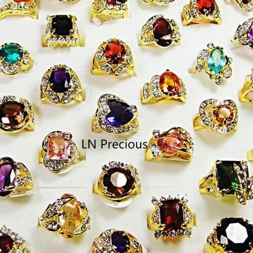 60pcs Hot Sale Nice Rhinestone Cubic Zirconia Gold Rings For Women Jewelry Wholesale Bulks Lots Free shipping BL078