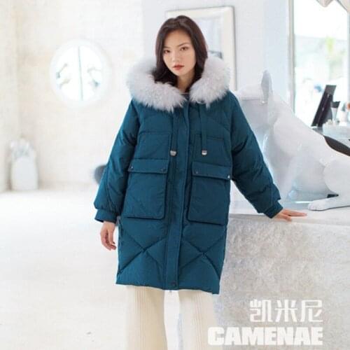 Large Natural Raccoon Fur Women Down Coat Winter Thick 90% White Duck Down Parka Female Hooded Short Jacket Loose Down Outerwear