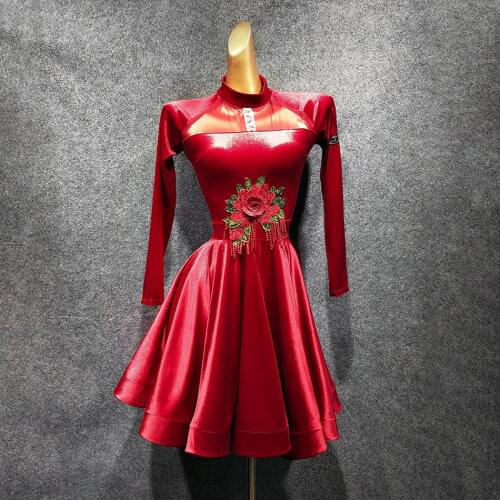 2020 Latin Dance Dress Women L-16 Lotus Long Sleeve Flower Performance Costume Dancing Cloth Belly Chacha Ballroom Dresses