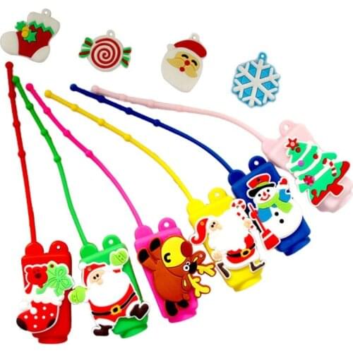 10Pcs Hand Sanitizer Mini Refillable Empty Bottle with Christmas Silicone Holder X7YB