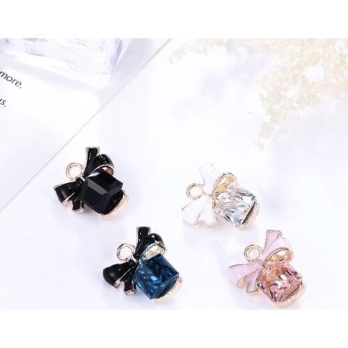 10pcs/lot Bow Square Glass Enamel Charms Oil Drop Zinc Alloy Gold-Color Floating Pendants Fashion Jewelry Accessories FX499