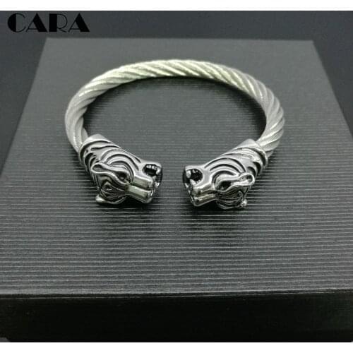 2019 New Rock Tiger Head Charm Bracelet 316L Stainless Steel silver Color Animal Tiger Bangle For Men Hip Hop Rock CARA0045