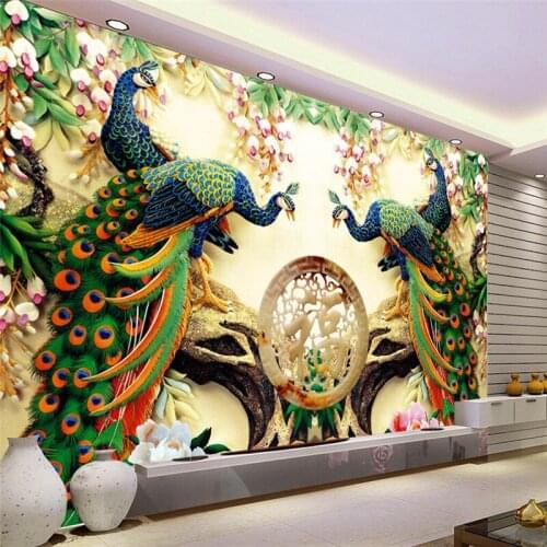 Beibehang Home Decor Peacock green branches Murales De Pared 3d Wallpaper Hotel Background Modern Mural for Living Room
