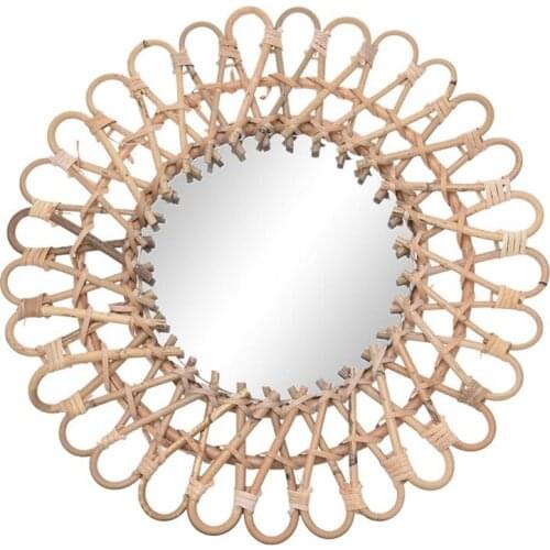 40Cm Nordic Wicker Wall-Mounted Mirror Rattan Round Dressing Mirror Home Living Room Bathroom Decor Wall Hanging Mirror