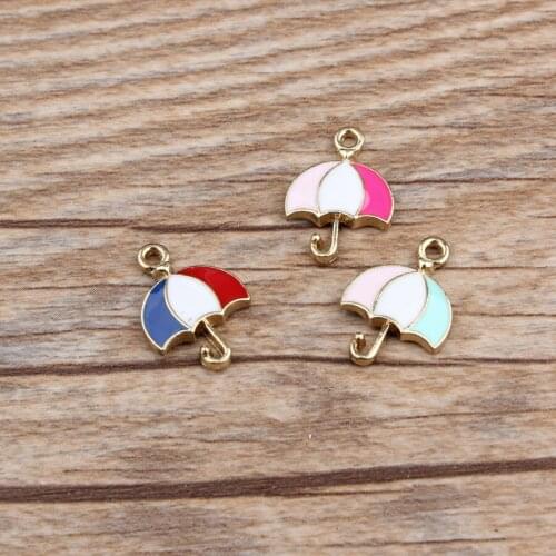 Free Shipping 10pcs/Lot 11*17MM umbrella Charms Gold Tone Plated Oil Drop Colorful Earring Bracelet Necklace Keyring Pendants