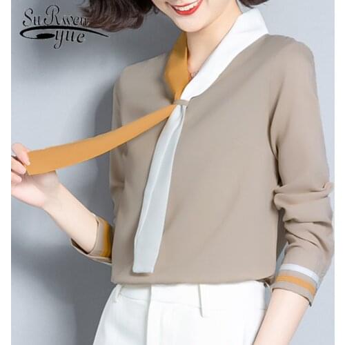 Blusas Mujer De Moda 2021 New Fashion Autumn Loose Chiffon Women Shirts Patchwork Women Blouses and Tops Slim Solid 7026 50