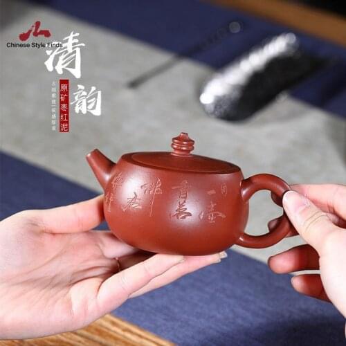 Handmade Yixing Teapot 190cc Purple Clay Zisha Pot Bamboo Tea Pot