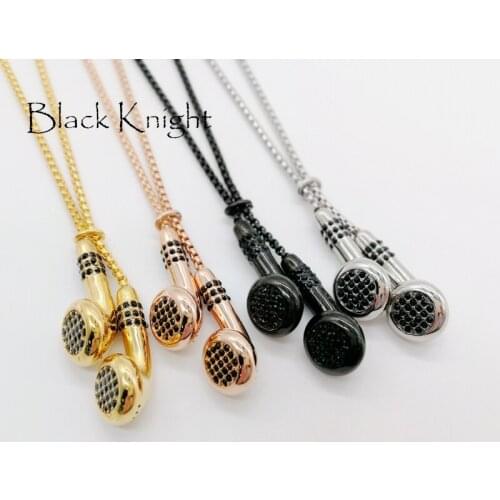 Black Knight NEW Unique rhinestones Earbuds pendant necklace Creative Stainless steel Earphone earbuds necklace fashion BLKN0674
