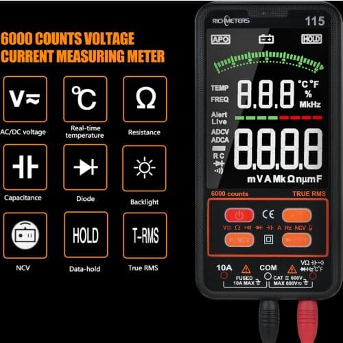 RM115 Digital Multimeter 6000 Counts True RMS A C/DC Voltage /Capacitance/Resistance/Diode Voltmeter Measuring Multimeter tester