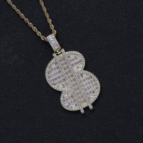 Zircon Dollars $ Shape Bling Bling Brass Pendants Mirco Pave Prong Setting Hip Hop Jewelry For Man and Women CN310