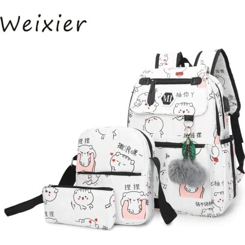 WEIXIER USB Charging Canvas Backpack 3 Pcs/set Women School Backpacks Schoolbag For Teenagers Man Student Book Bag Boys V3-55