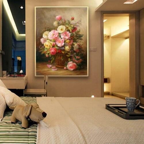 Classical rose flower basket landscape canvas printings oil painting printed on canvas home wall art decoration pictures