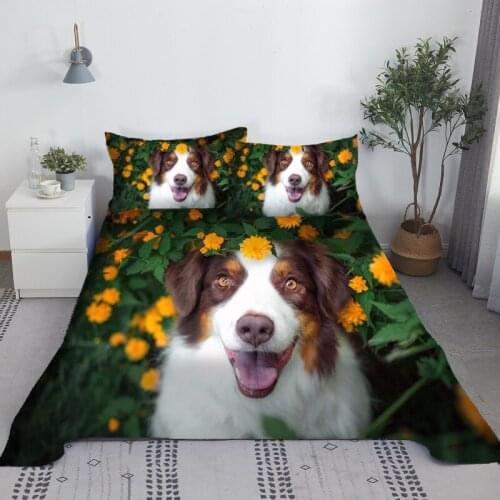 Cute Dog Bed Sheet Set 3D Printed Animal Pet Bed Flat Sheet With Pillow Cover For Adults Kids King Single Size Wholesale
