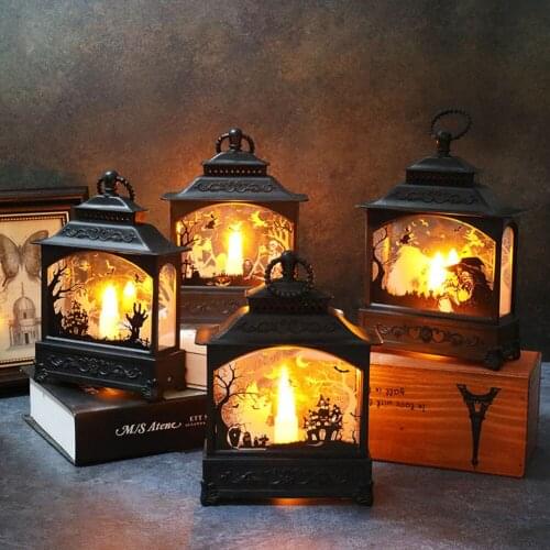 Creative Vintage Witch Ghost Hand Castle Skull LED Lantern Simulation Flame Light Candle Lamp Bar Festival Halloween Hanging