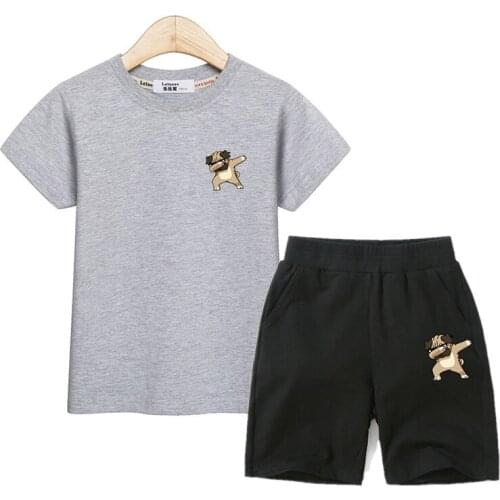 Summer Kids Dab Clothing 2pc Short Sleeve Set Boy Cartoon T-shirt Printed Shorts Outfits Kids Fashion Clothes Sets 3-14T