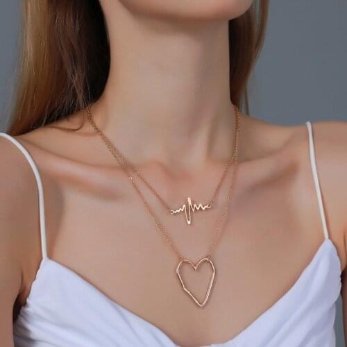 Punk Heart Pendant Multilayer Sweater Chain Necklace Women Jewelry 2021