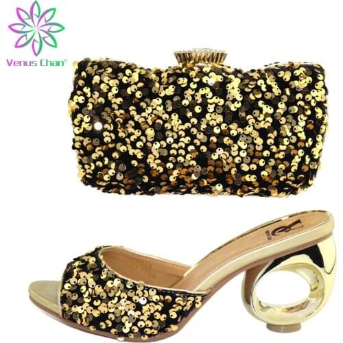 Fashion Women Mid Heels PU Leather Shoe and Matching Purse for Women Party 2020 African Style Pretty Women Shoes and Bag Set