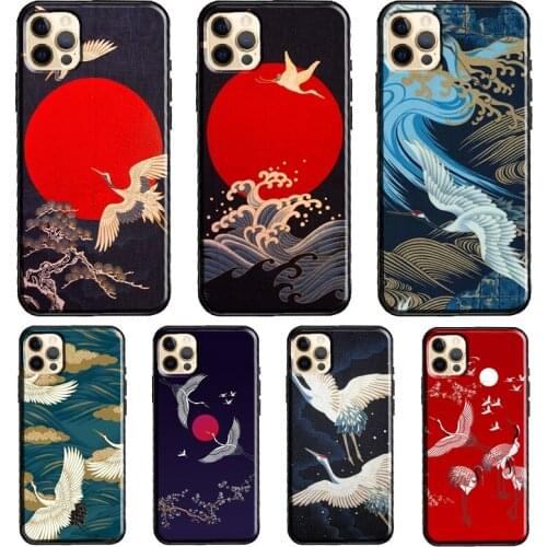 Red-crowned crane Birds japanese style Soft Cover For iPhone 11 12 Pro Max XS XR X 12 mini SE 2020 5S 6S 7 8 Plus Phone Case