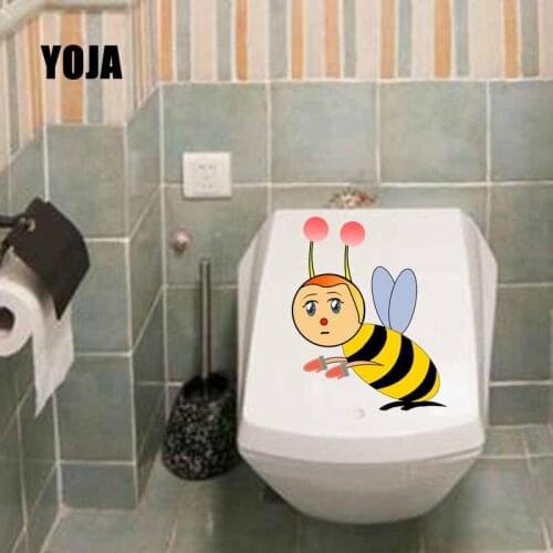 YOJA 18.3X22.7CM Cartoon Pattern Intereting Bee Wall Sticker Toilet Decal Kids Room Decoration T5-0880