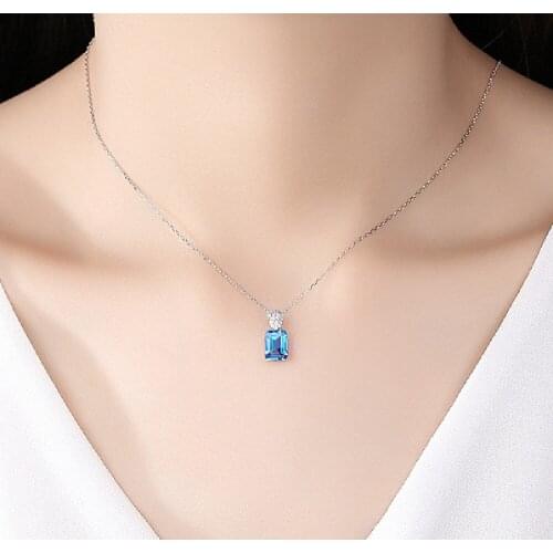 Supply S925 Sterling Silver Pendant Necklace Female Square Micro-set Zircon Necklace Jewel