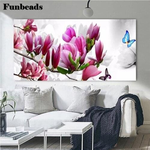 Needlework Diamond Painting Purple Magnolia Diamond Embroidery All Drill Rhinestone Picture by numbers hobby gift custom FF4350