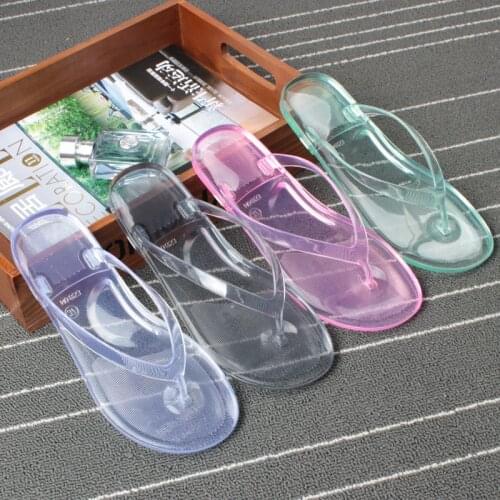 Flip Flops Women Flat Transparent Beach Shoes Women Jelly shoes Non-slip Summer Crystal Korean Bathroom Slippers Plastic