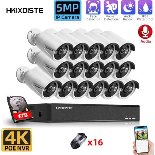 H.265 16CH 4K POE NVR Audio Record CCTV System 5MP Outdoor IP67 Weatherproof POE IP Cameras Video Security Set 8CH 8MP HDMI Set