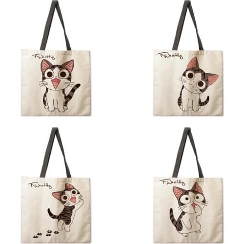 Folding shopping bag cartoon cheese cat ladies shoulder bag female leisure handbag outdoor beach bag female tote bag