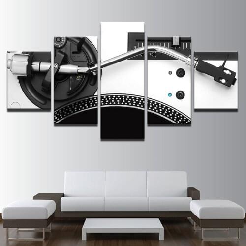 Contemporary Wall Art Paintings for Bedroom DJ Mixer Pictures Turntable Playing 5 Panel Canvas Pictures Party Decorations