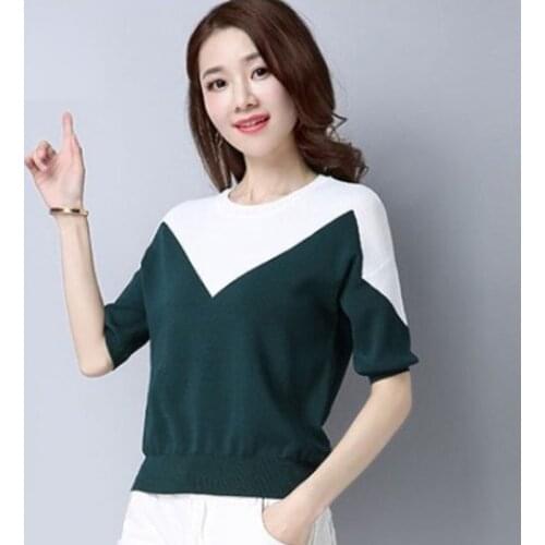 Spring Autumn Style Women Knitted Pullover Sweater Lady Casual Short Sleeve O-Neck Outwear Pullover Shirts ZZ0900