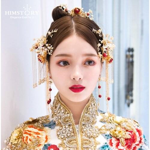 Retro Chinese Style Red Pearl Butterfly Wedding Hair Accessories Vintage Bridal Headdress Wedding Hairpins Hair Accessories