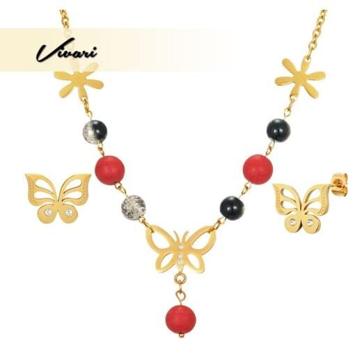 Vivari 2018 Fashion Jewelry Set Long Necklace 1 Pair Pearl Earrings For Women Batterfly Beads Crystals Necklace Display