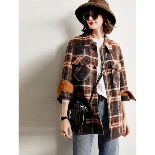 Blouse Women Shirt Casual Style 75% Wool Blend Turn Down Neck Long Sleeve Wool Blouse Coat New Fashion