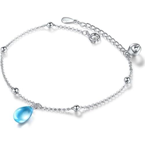Net red personality fashion temperament wild aurora sweet blue crystal glass female models silver plated bracelets JO057