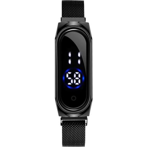 LED Mesh Strap Women Sport Wristwatches Touch Screen Magnet Buckle Digital Watches 8 Color Fashion LED Bracelet Watch Lady Gift