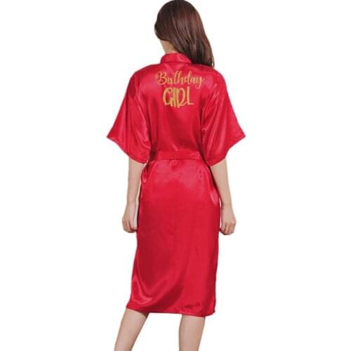Personalised birthday girl & crew Mid-Calf Satin Wedding Robes Women Bathrobe Dress Gown