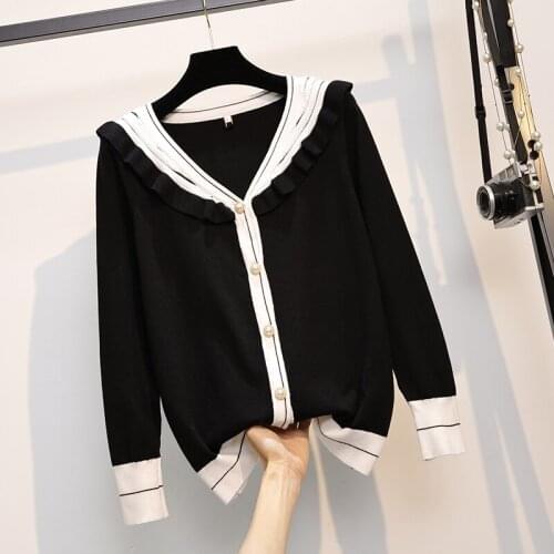 Black Stitch Knitted Plus Large Size Oversize Korean Style Fashion Cardigan For WomenS Ladies Autumn Winter 2021 Clothes Women