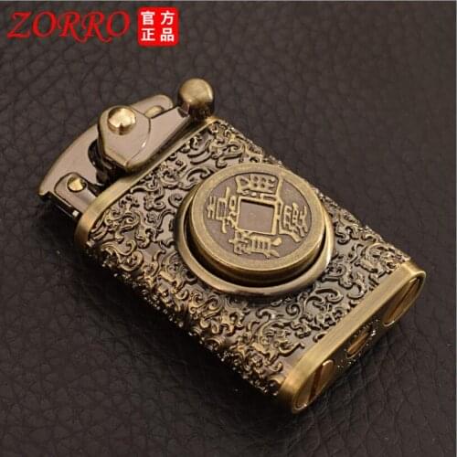 Zorro Z592 Rocker Kerosene Lighter Bronze Auspicious Cloud Pattern Decompression Toy Turntable Playing Crafts Business Gift