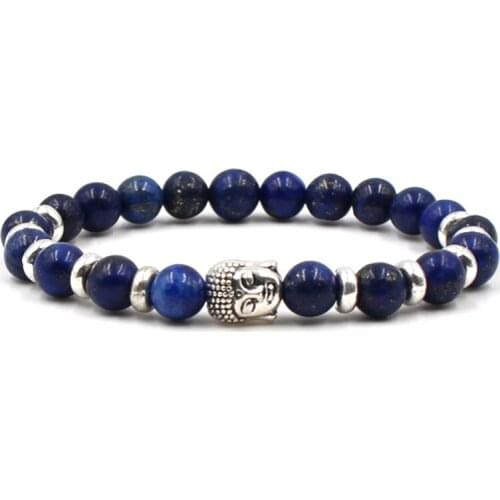 8mm Alloy Head Lapis Lazuli Prayer Beads Bracelet Alloy Elephant Natural Stone Bracelet Gift For Men Women