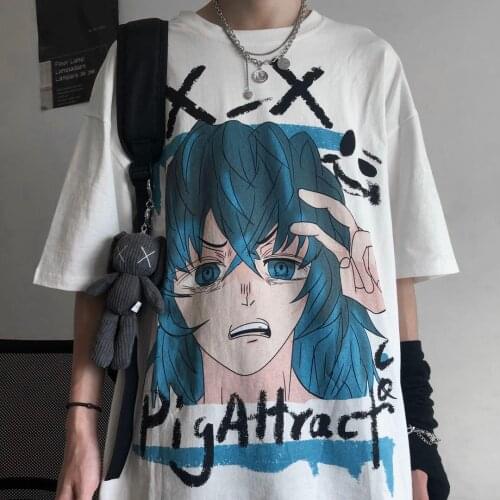 Anime Demon Slayer Cosplay Kimetsu No Yaiba T Shirt Zenitsu Inosuke Printed Tshirts Women Loose Harajuku T-shirts For Men CS498