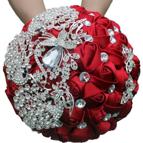 Burgundy Ivory Purple Blue White Artificial Bridal Bouquet Wedding Flowers Ribbon Rhinestone Bouquet De Mariage