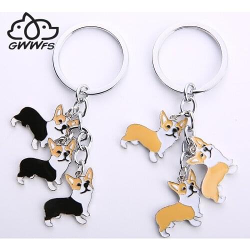 Lovely Welsh Corgi Pembroke Key Chains For Car Bag Metal Pet Dog Pendant bag Charm Men Women Keychain Key Ring Holder gifts
