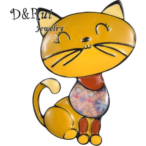 D&Rui Jewelry 2019 Yellow Namel Cat Designer Brooches for Women Brand Accessories Children Hijab Brooch Girls Dress Coat Pins