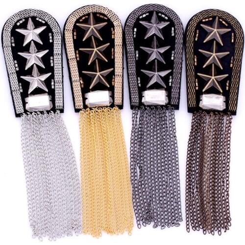 Five-pointed Star Tassel Epaulet Rhinestone Shoulder Board Costume Shoulder Badge Decor for Man Women