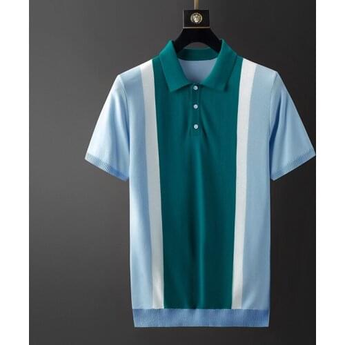 New Kintted Summer Mens T-shirts Luxury Ventilate Short Sleeve Casual Male T-shirts Fashion Slim Fit Business Man T-shirts