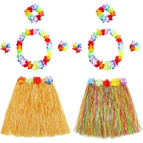 Hot Sale New Hawaiian Style Suit Flower Skirt Garland Hula Skirt Dance Party Costume Set Woman Dress Up Hawaii Party Supplies